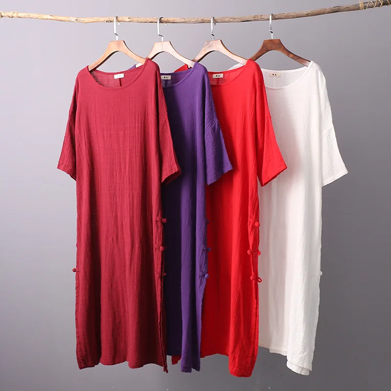 Женское свободное хлопковое белье сплошной цвет платье с разрезом женское