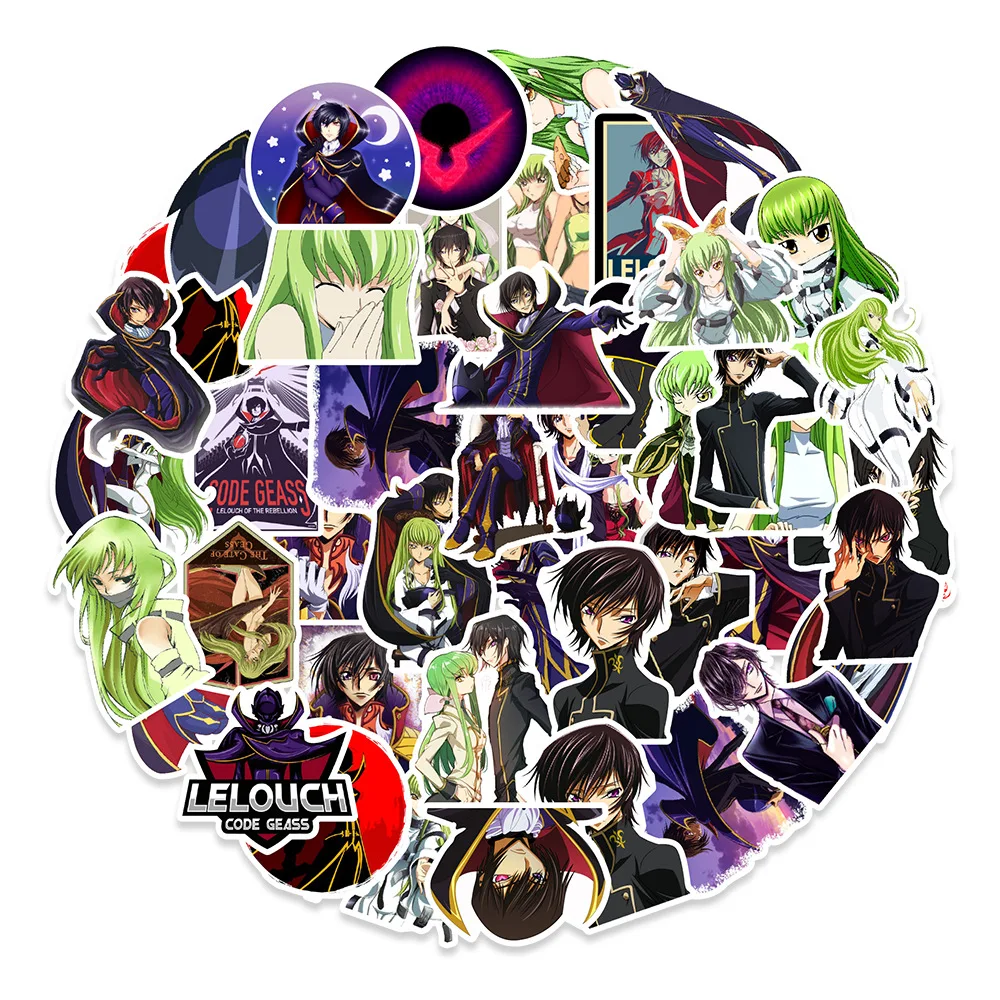 

50/Pcs Lelouch Lamperou Anime figure Graffiti Stickers for Laptop Skateboard Bike Helmet Luggage Motorcycle Waterproof Decal Toy