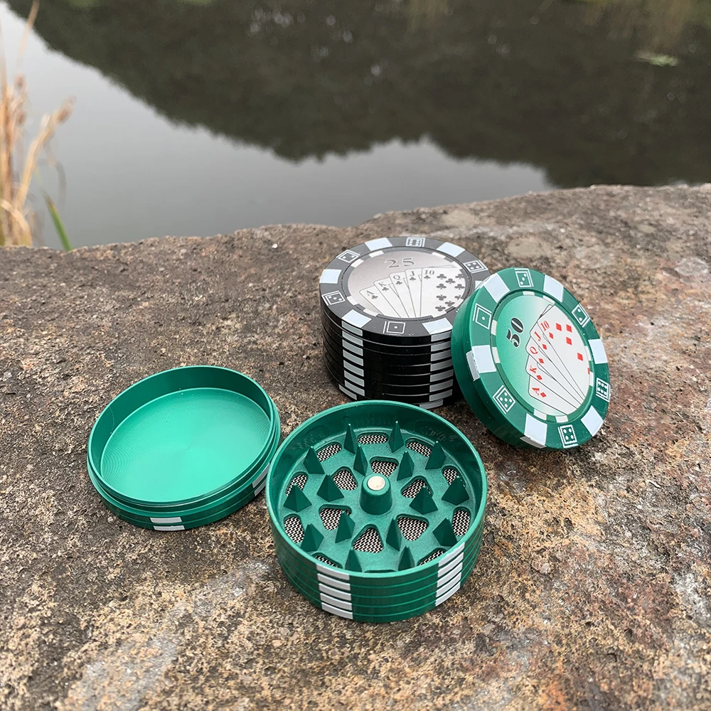 Poker Chip Herb Grinder 49 мм 3 слоя цинковый сплав зубы акулы металлический измельчитель