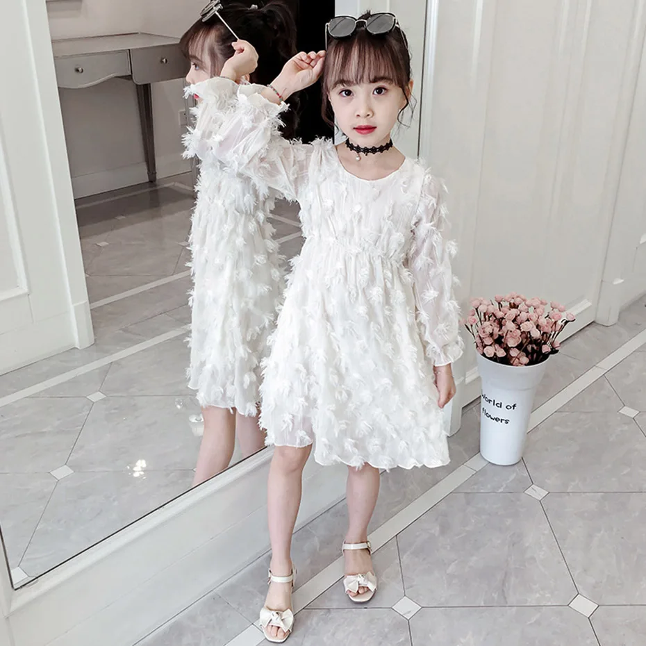 Girl Dresses White Vetement Children Casual Style Children's Dress 20019 Spring Autumn Girls Clothes 8 10 12 14 Year | Детская