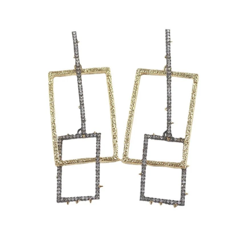 

European and American Ornament Wholesale Geometric Irregular Lines Color Matching Long Rhinestone-Encrusted Earrings for Women