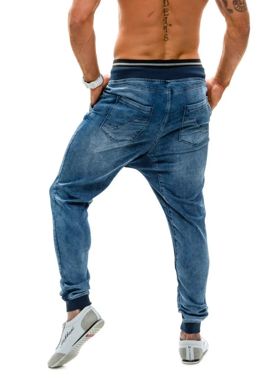 

New elastic high waist jeans men's threaded waist loose men's jogging pants casual pencil pants