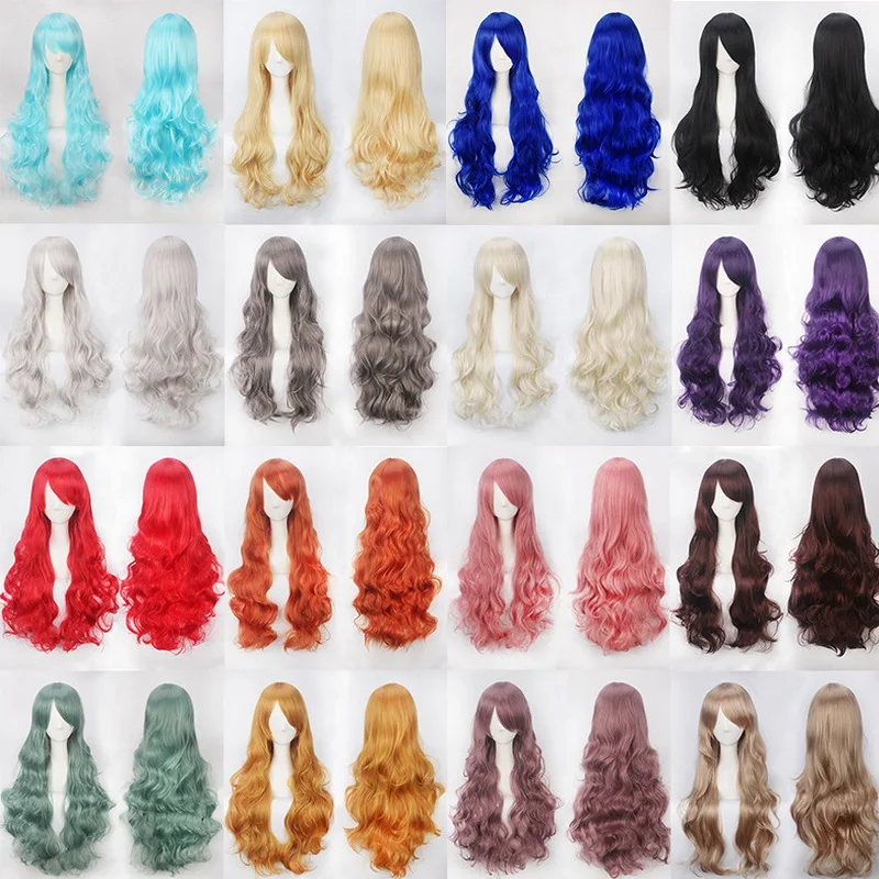 Anime Wigs Cosplay Wig Animation Wig Foreign Trade Button Net High Temperature Silk Universal 80cm Long Curly Wig