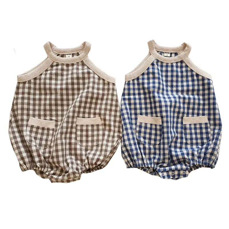 

baby girl romper Summer New Style Plaid Romper Korea Children baby girl romper
