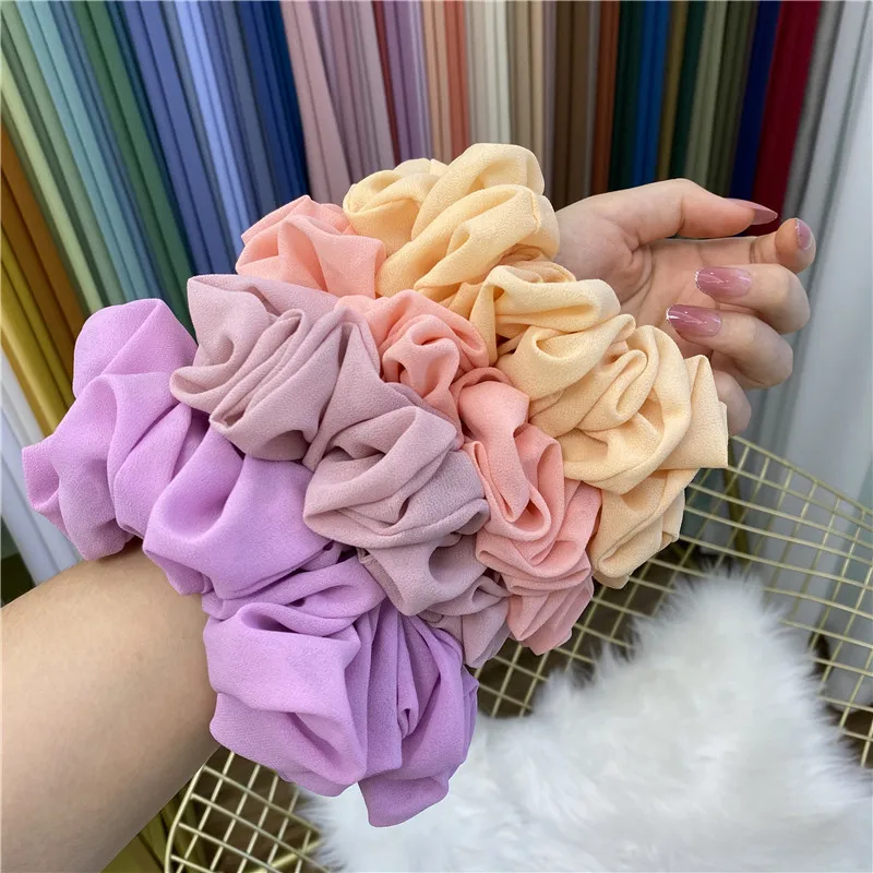 

Zipeiqing 2021 Plain color chiffon Hair Scrunchies Elastic Hair Bands Good Quality Ponytail Holder Ties Rope Hair Accessories