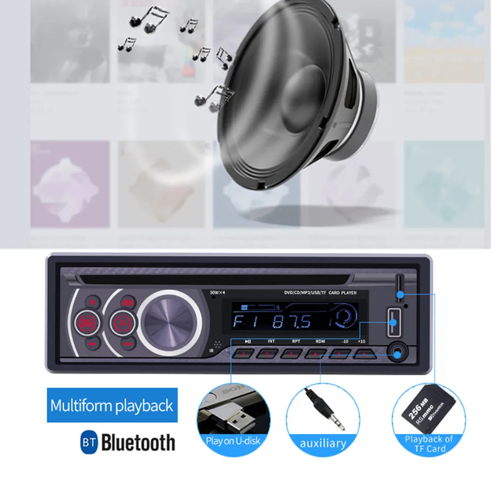1 Дисплей+ автомобильный CD-плеер DVD VCD Player Bluetooth 4,0 Аудиомагнитола видео Выход музыкальный плеер DVD плеер/USB/AUX/TF ЖК-дисплей авто мультимедиа