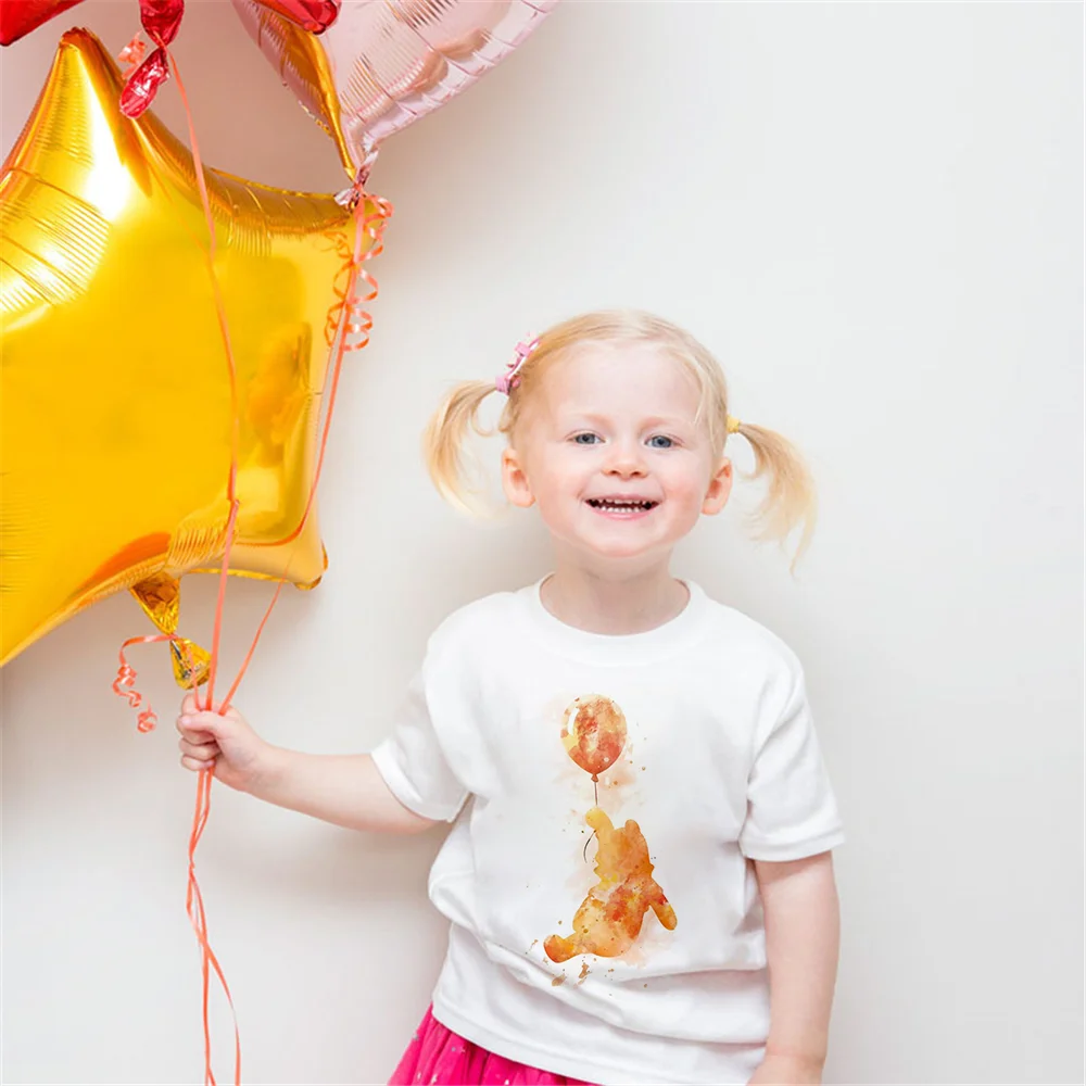 

Summer Disney Children Cartoon Winnie The Pooh Friends Baby Girl Short Sleeve Kids T-Shirt O-neck Tee White Casual Cozy Harajuku