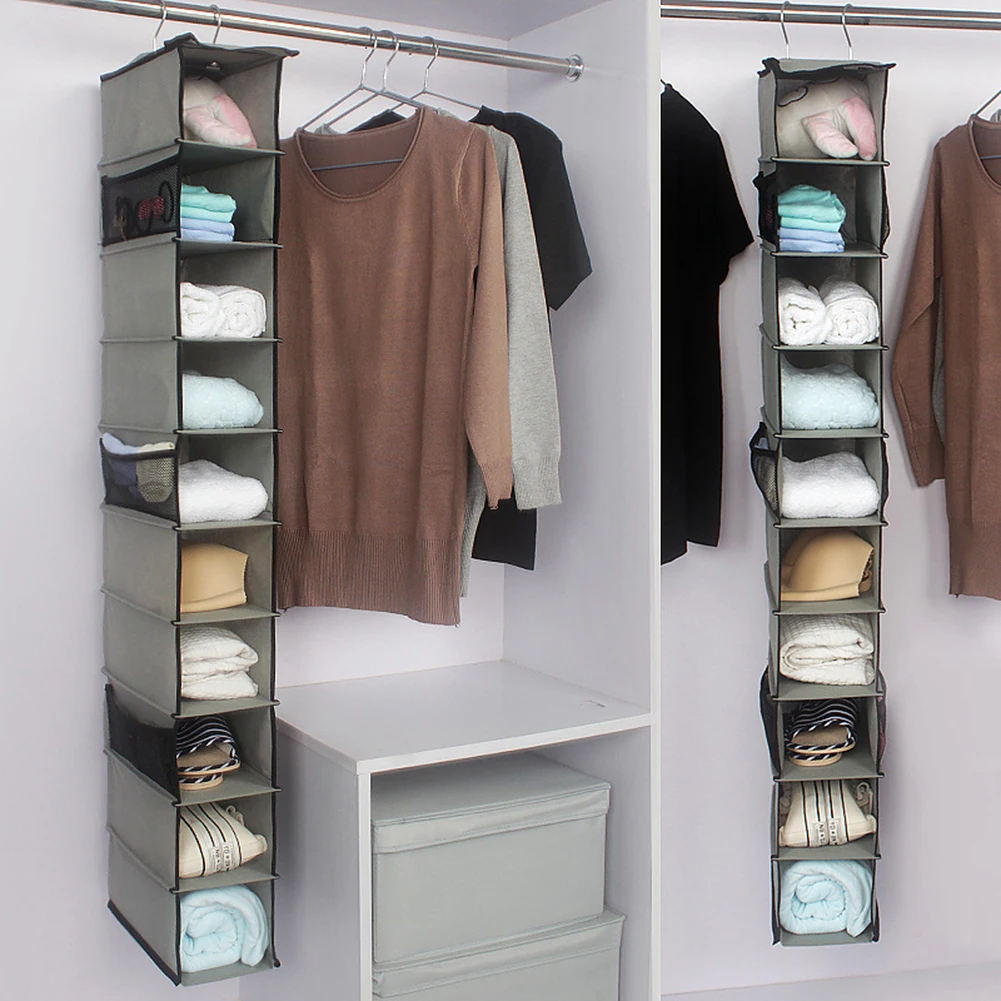 

Pocket Save Space Home Storage Supplie Fabric Bag Pocket Hanging Wardrobe Cabinet Closet Ten-Layer Clothes Organizer