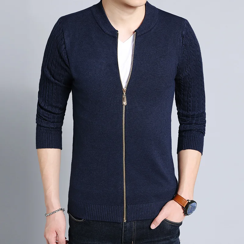Повседневный Однотонный свитер на молнии длинный для мужчин тонкий модный