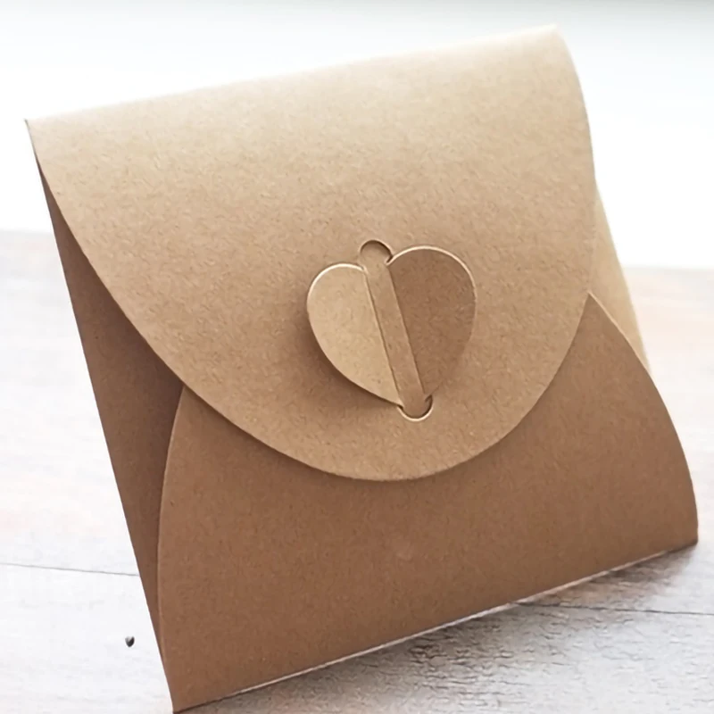 50Pcs/Lot Retro Love Kraft Cd Dvd Sleeves Paper Envelopes with Heart Button for Wedding Party 13x13Cm | Канцтовары для офиса и