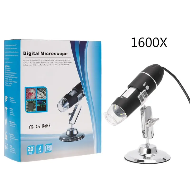 

1600X USB Digital Microscope Camera Endoscope 8LED Magnifier with Metal Stand
