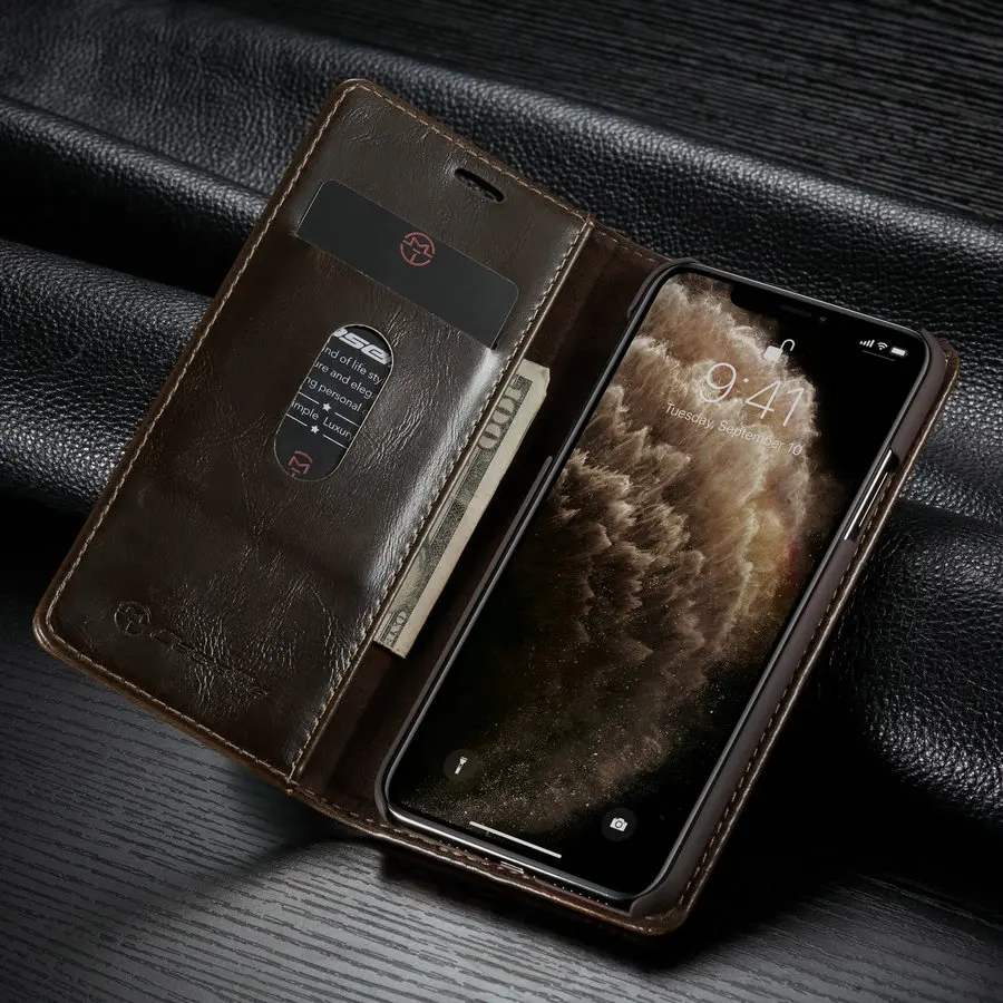 CaseMe, деловой чехол для iPhone 11 Pro, Роскошный кошелек, кожаный чехол для iPhone 11, 7, 8, 6 Plus, с магнитной застежкой, подставка, флип-чехол