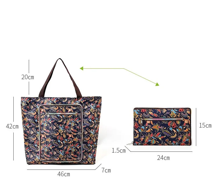 

Eoc Friendly Foldable Tote HandBag Reusable Oxford Durable Waterproof Grocery Bags Large Capacity flower Printing Shopping Bag