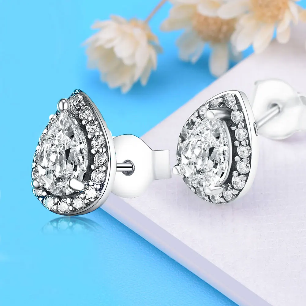 Женские серьги-гвоздики из серебра 925 пробы с фианитом | Украшения и аксессуары