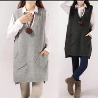 2022 spring autumn new v neck solid color seelveless knit sweater streetwear fashion loose wild outgoing pocket vest female w15