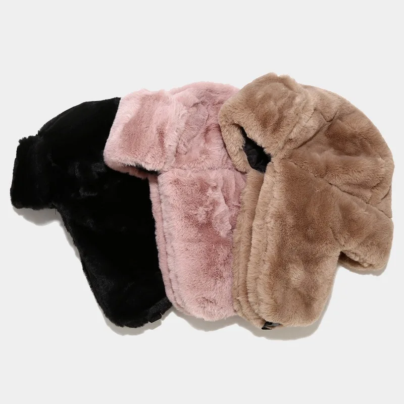 NEW Warm Faux Rabbit Fur Hats Women Winter Bomber Hat With Ear Flap Ski Cap Men Pilot Trapper Trooper Hat Outdoor Bomber Muts men's bomber hats