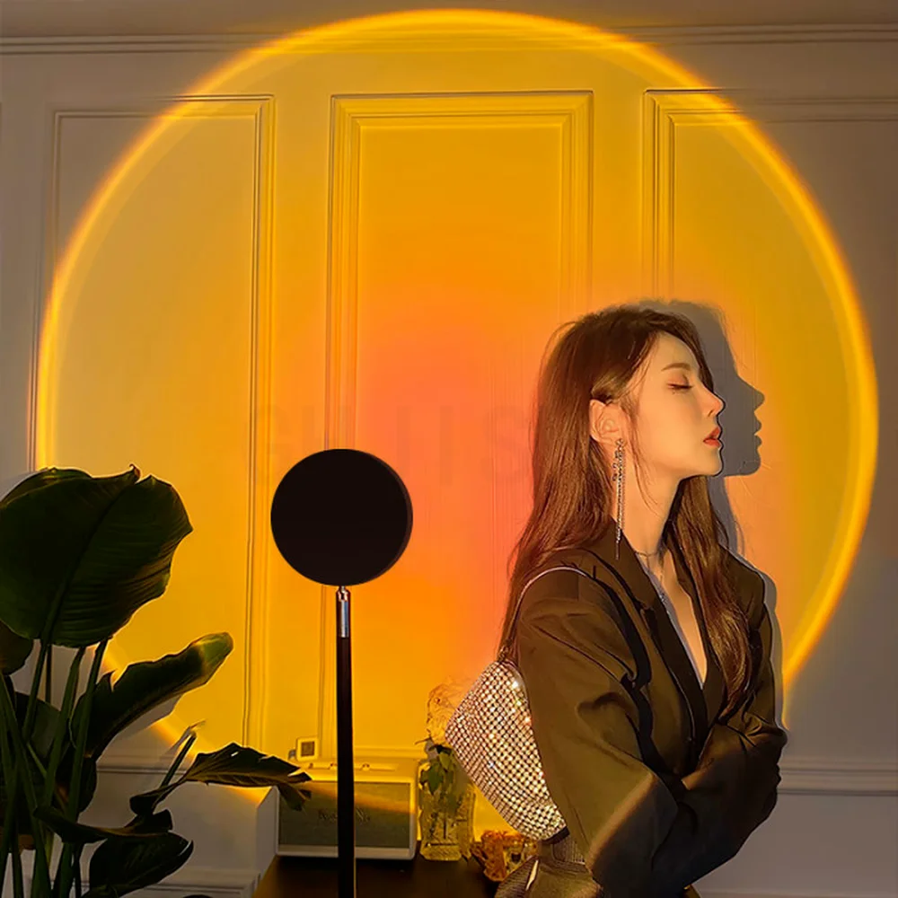 

USB Rainbow Sunset Red Projector Led Sun Projection Atmosphere Night Light Desk Lamp for Home Bedroom Wall Decoration Lighting
