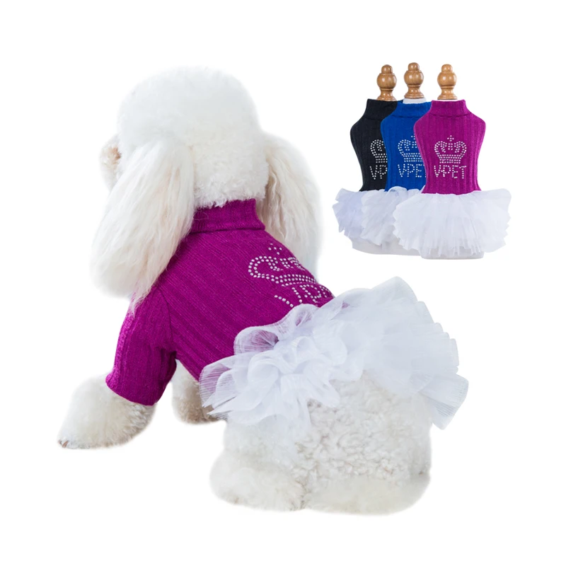 

New Wedding Dogs Clothes Autumn Winter Princess Puppy Warm Luxury Pet Puppy Ruffle Dress For Small Dogs Girl Yorkie Chihuahua