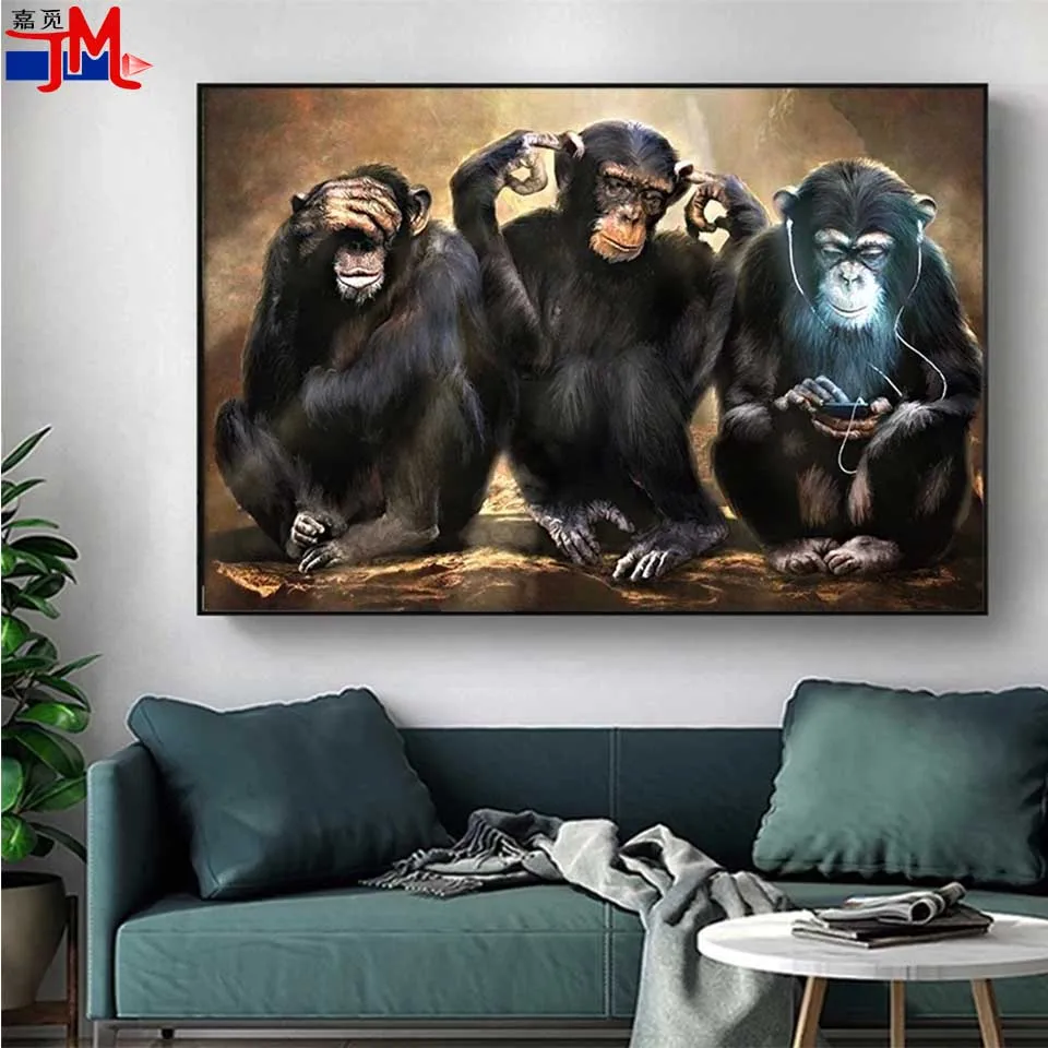 

Diy Three Funny Orangutans Diamond Embroidery Cross Stitch Monkey Animal Decor Diamond Painting Full Square Round Drill Handmade