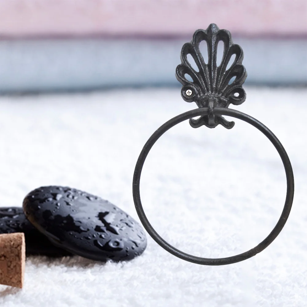 

2 Pcs Retro Towel Hanging Ring Wrought Iron Tissue Rack Towel Holder Round Ring Hanging Rack for Home Bathroom (Black)