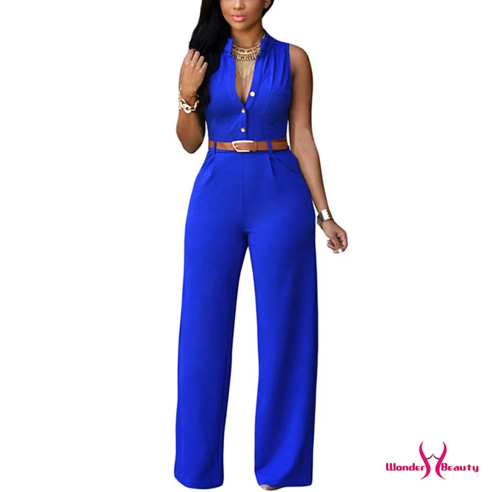 Женский модный комбинезон без рукавов с v-образным вырезом и широкими штанинами