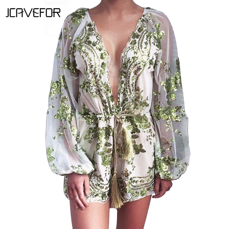 2020 летний женский сексуальный комбинезон с глубоким v образным вырезом блестящий