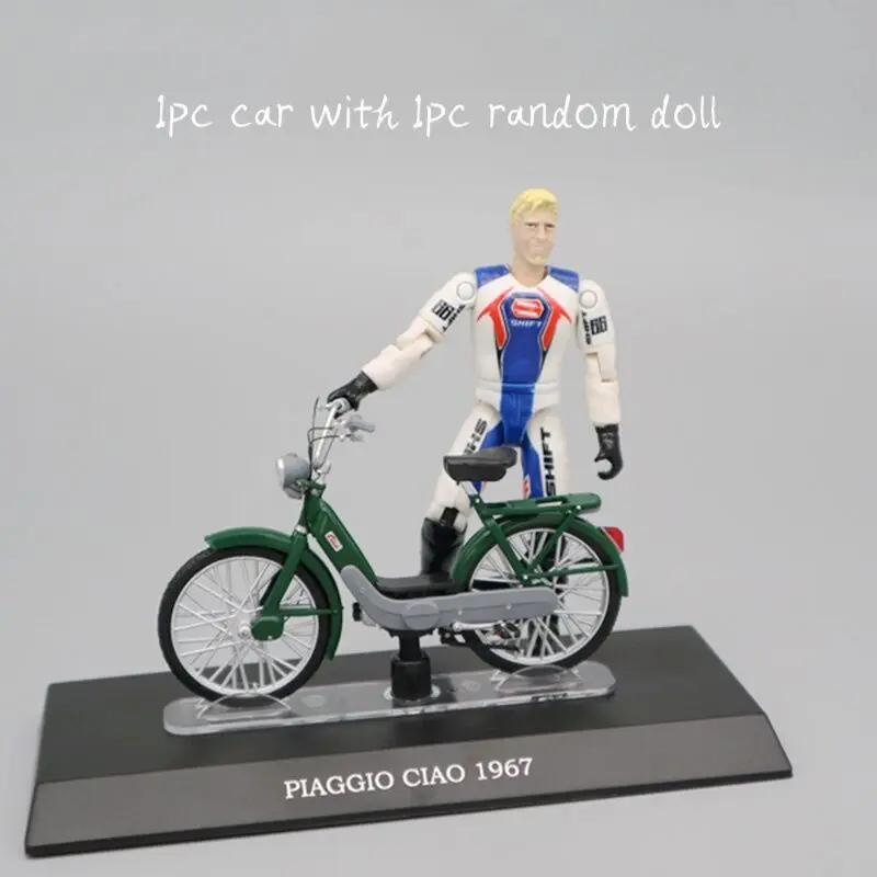 1/18 сплав Piaggio Ciao 1967 Электрический велосипед Модель игрушки автомобили коллекция велосипед игрушки автомобиль - Цвет: car with random doll