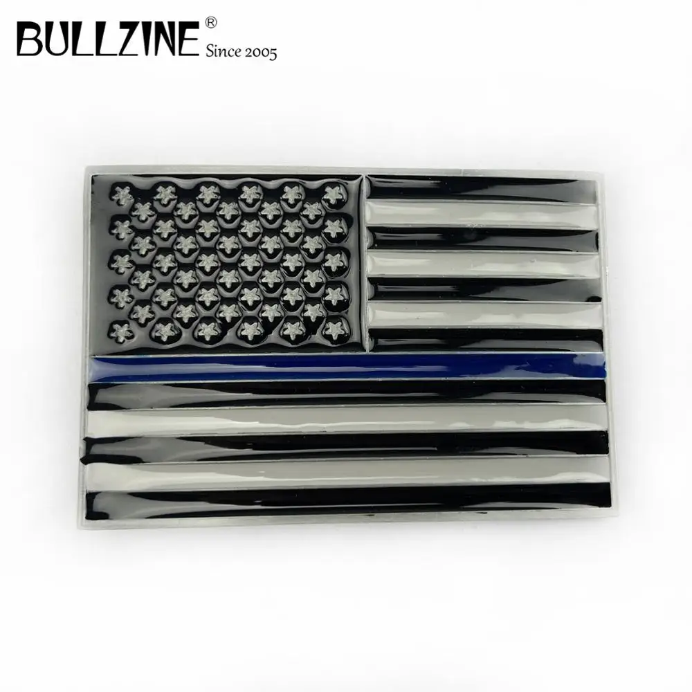 В Bullzine модные синие линии пояс с изображением флага пряжки ремня оловянной