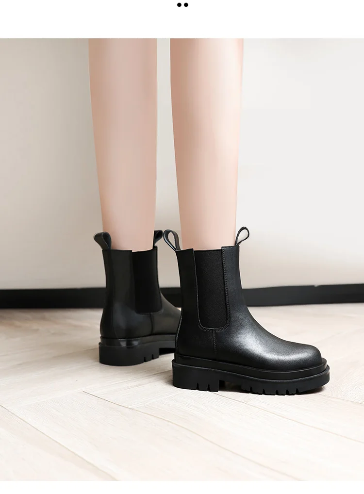 

Winter Chelsea Boots Women 2021 Brand Designer Fashion Leather Ankle Boots Ladies Short Boots Thick Bottom Heel Black Hot Sale