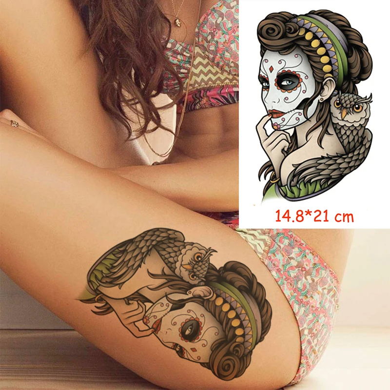 

Waterproof Temporary Tattoo Sticker cool real girl skull tatoo water transfer fake tattoos flash tatto Woman Man lady 14.8*21 cm