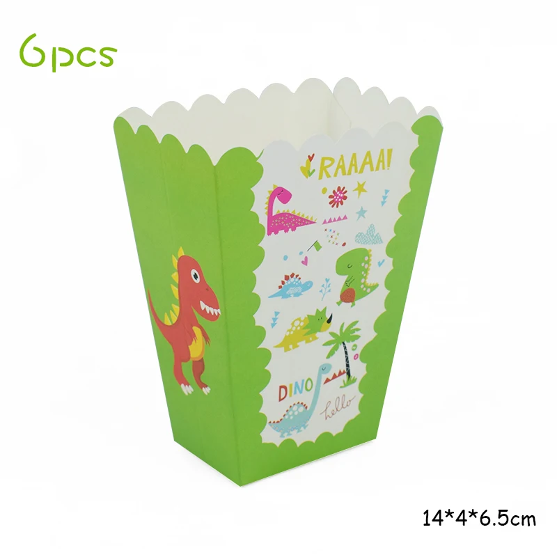 6pcs Popcorn box Мотив динозавра вечерние милый бумажный мешок подарка Беби Шауэр детский реквизит Динозавр для вечеринки детская джунгли украшения на день рождения - Цвет: 6pcs Popcorn box