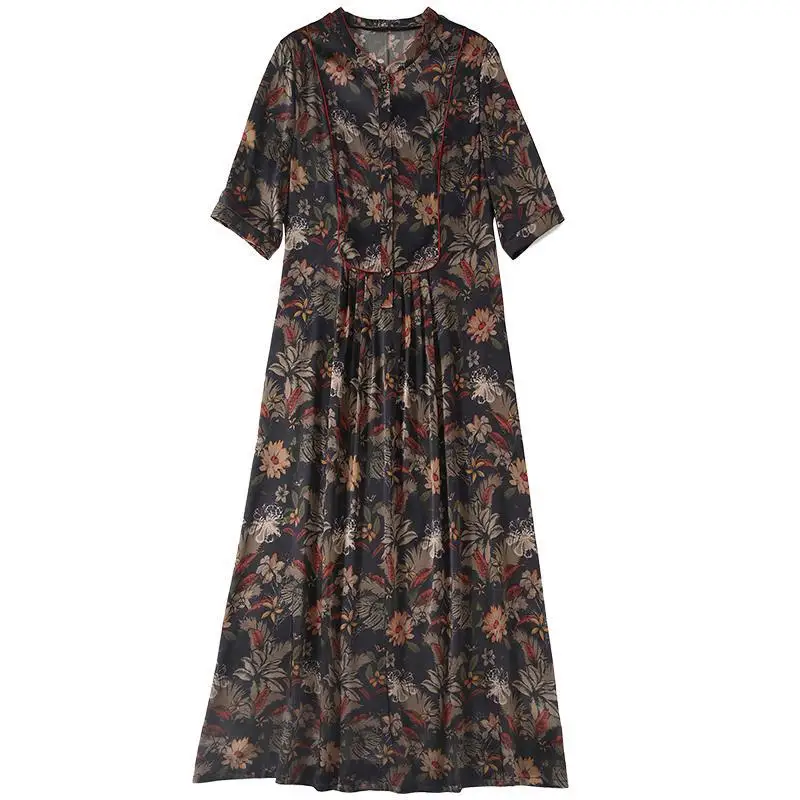 

Satin Silk Dress Heavy Real Mulberry Silk High End Printing Mother's Dress