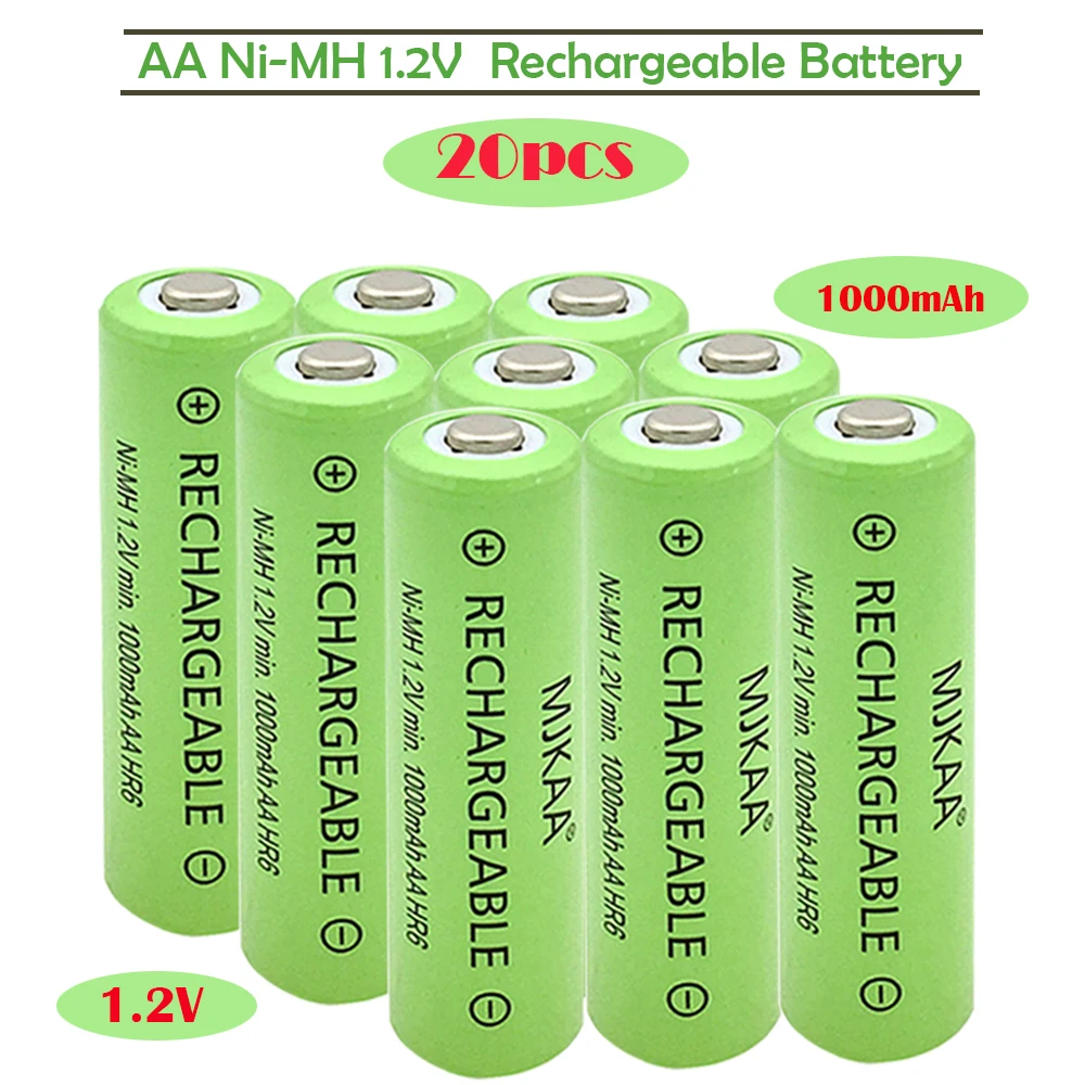 

AA 20/24/30/50pcs 2A 1000mAh 1.2V NI-MH Rechargeable Battery PRE -Charged NIMH Button Top Batteries For Toys 2A