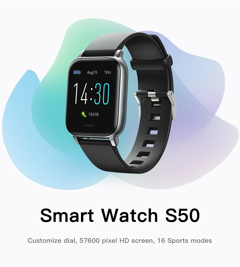 

S50 Smart Watch Exercise Heart Rate Body Temperature Health Monitoring Step Counter IP68 Waterproof Men Watch Women SmartWatch