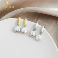 ashiqi real natural freshwater pearl korean earrings 925 sterling silver fashion jewelry for women gift