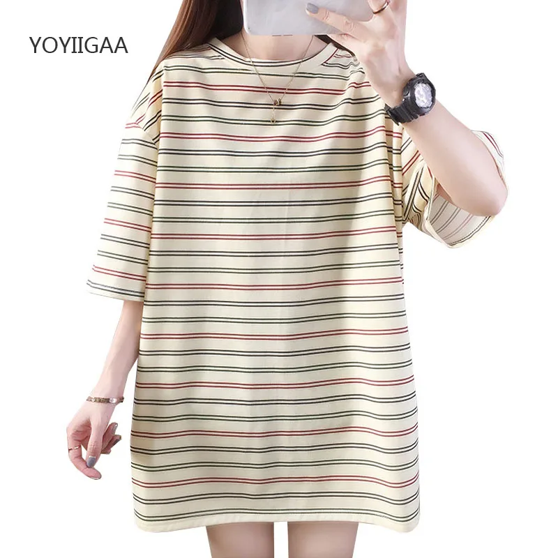 

Striped Women Tshirt Summer Short Sleeve Female T-shirt Casual Tee Tops Harajuku Loose Ladies Girls Tshirts Oversized Woman Tops