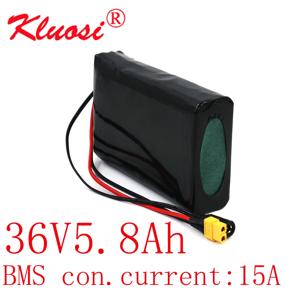 

KLUOSI 36V 5.8Ah 10S2P 6Ah 450W 42V Lithium Battery Pack with 15A BMS for Scooter Skateboard Electric Bicycle Electric Scooter