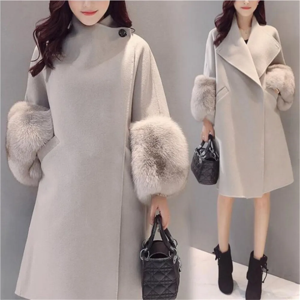 Осенне зимнее шерстяное пальто куртки теплое Смешанное с длинным рукавом из