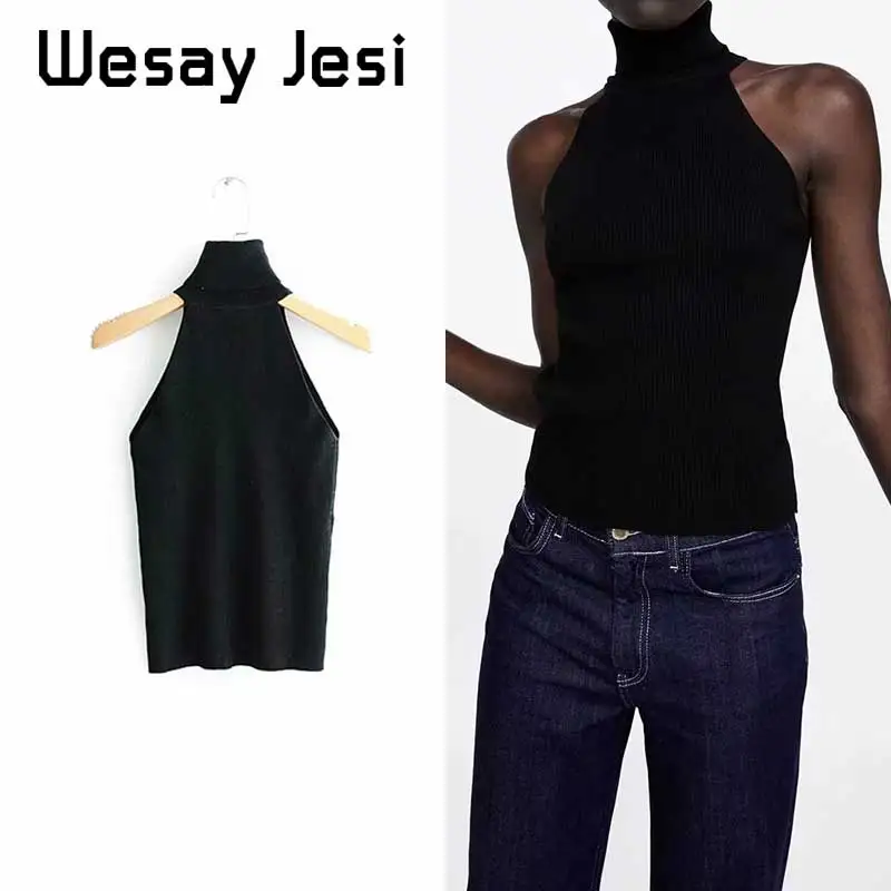 Женский трикотажный пуловер с высоким воротником и открытыми плечами | Женская