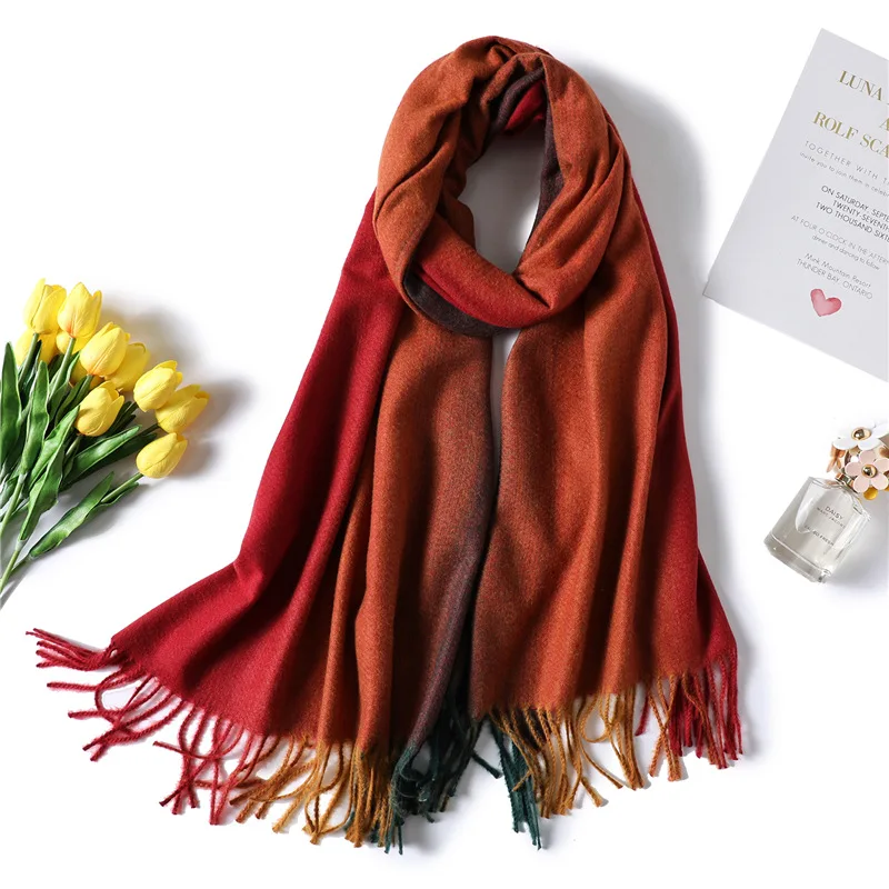 

Brand Design 2019 New women scarf Autumn winter warm cashmere scarves lady Tassel shawls wraps pashmina Shade long bandana