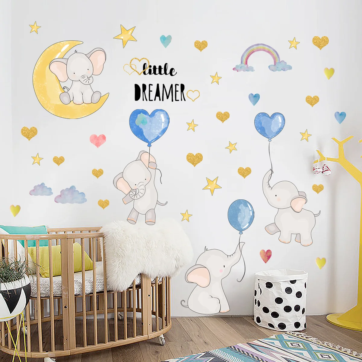 

Creative Baby Elephant Rainbow Wall Stickers for Kids Room Living Room Bedroom Decor Background Wall Decoration Art Decals