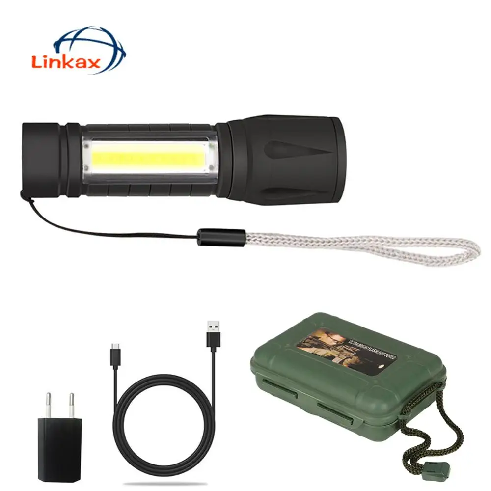 

Mini led Flashlight Built in 14500 battery XPE+COB Zoom Focus Torch 3 Modes Lamp Adjustable Waterproof Penlight For Outdoor