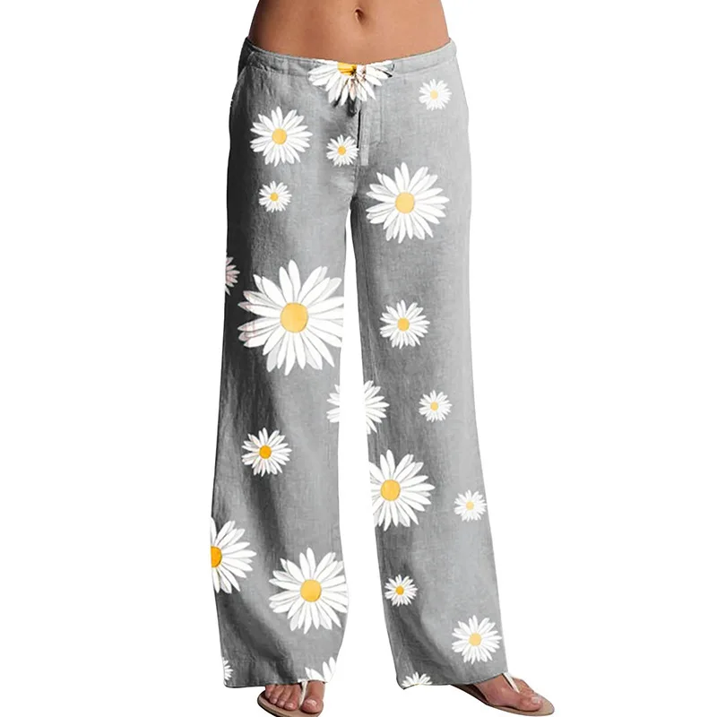 

Fashion Wide Leg Pants New Women's Small Daisy Printing Casual Wide-leg Trousers Women Bottoms Pants Plus Size Sweatpants Capris