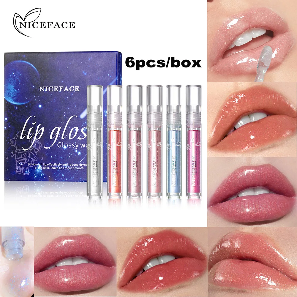 

6Pcs/Box Crystal Jelly Lip Plumper Oil Shiny Clear Lip Gloss Moisturizing Women Lipgloss Balm Makeup Lip Tint Makeup Cosmetics