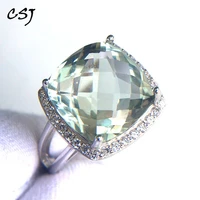 csj elegant green amethyst ring cushion cut12mm gemstone rings sterling 925 silver fine jewelry for women girl with gift box