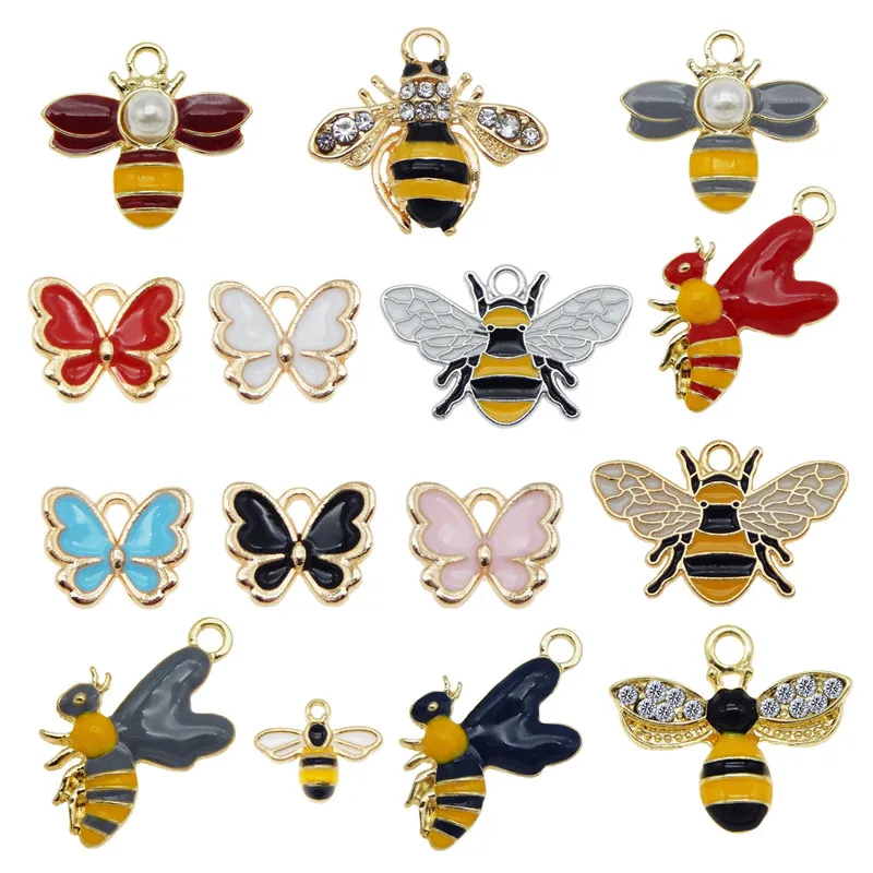 15pcs/lot Mixed Bees Bumble Bee charms For Jewelry Making Enamel Pendant Necklace Earring Handmade Bracelet Bangle Accessories | Украшения