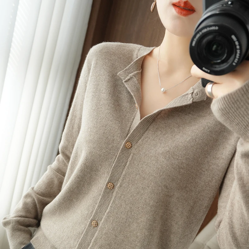 

Женский свитер, зимний Кардиган из 100% шерсти, кашемировый пуловер с круглым вырезом, повседневный Однотонный женский вязаный свитер, Топ