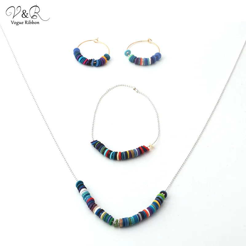 

DIY Handmade Jewelry, Hoop Earring Necklace Bracelet Set with Many Polymer Clay, Fashion Jewelry Accessories for Gifts DIY-049