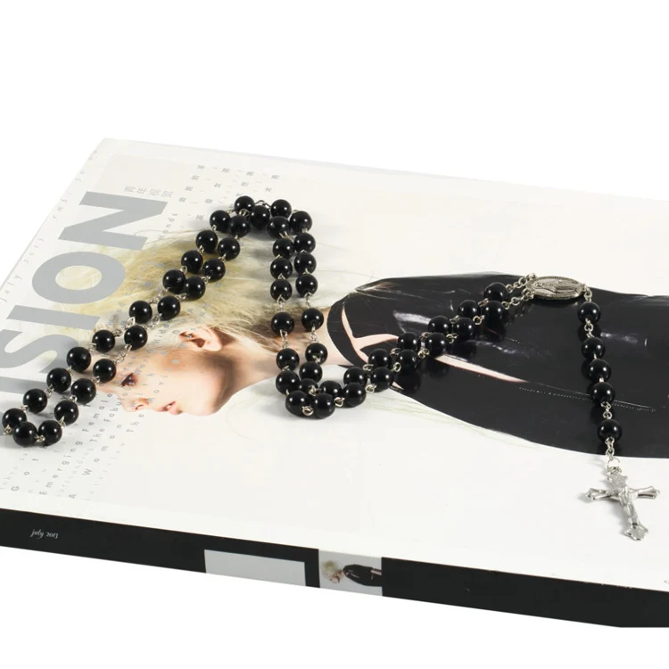 Летний стиль четки из бусин ожерелье темно черный женский мужской крест распятие