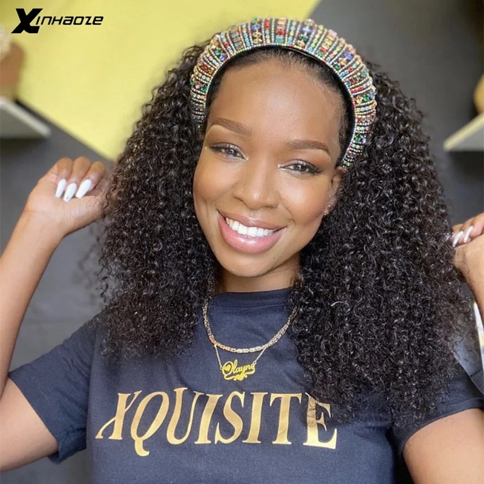 Кудрявая головная повязка искусственные безклеевые человеческие волосы для